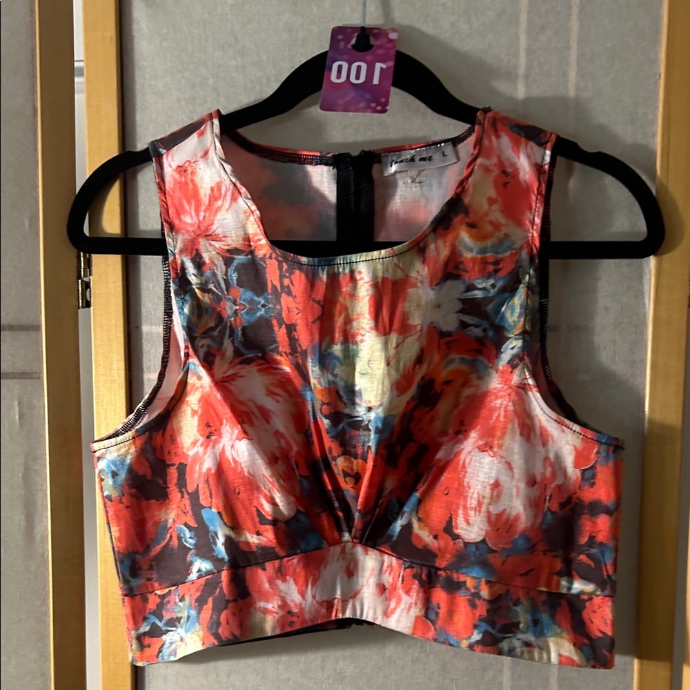 Vibrant Floral Print Sleeveless Crop Top